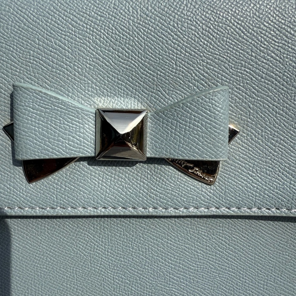 NWT! Betsy Johnson Devin Satchel Top Handle Crossbody Bag Blue Bow Chain Strap - Picture 4 of 13